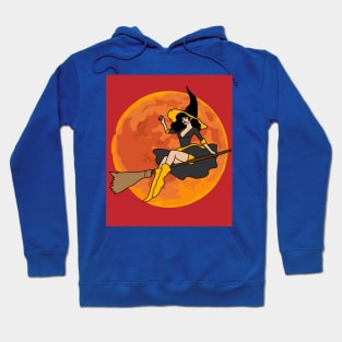 Flying Witch On A Broomstick With A Hat Hoodie